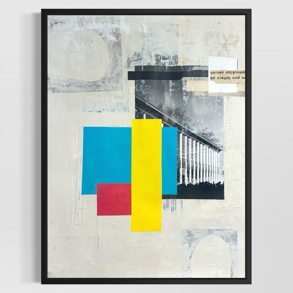 Original Mixed Media Modern Art Colllage Painting 18x24 "Jow" Signed